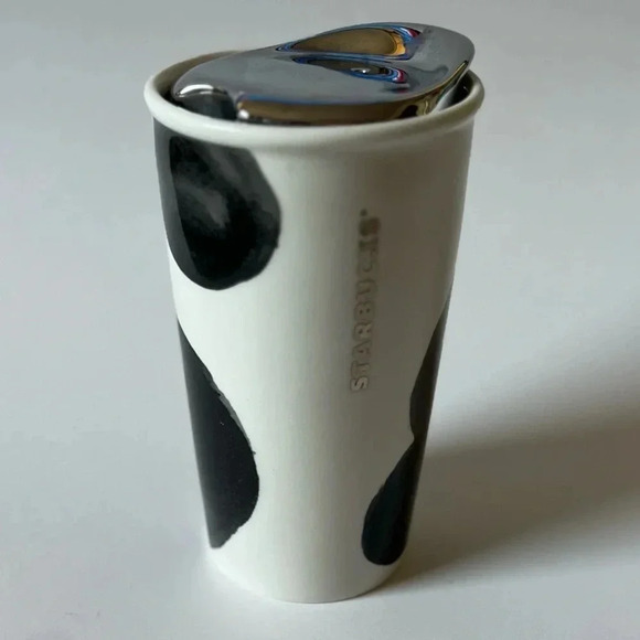 Starbucks 2014 Ceramic Black & White Polka Dot 10oz Travel Tumbler - Picture 2 of 7